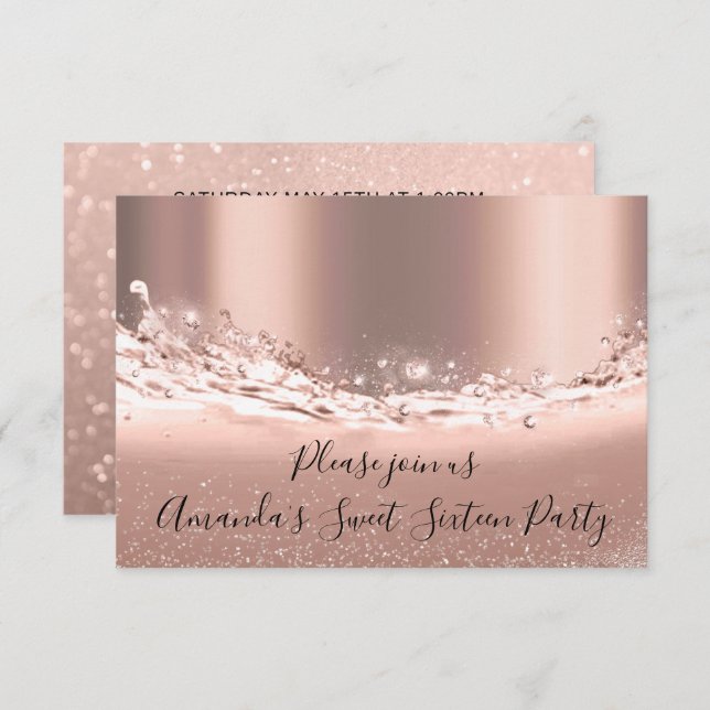 Sweet 16th Party  Rose Gold Glitter Bridal Shower Invitation (Front/Back)