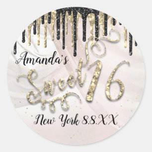 Sweet 16th Party Stars Gold Confetti Drips Glam Classic Round Sticker