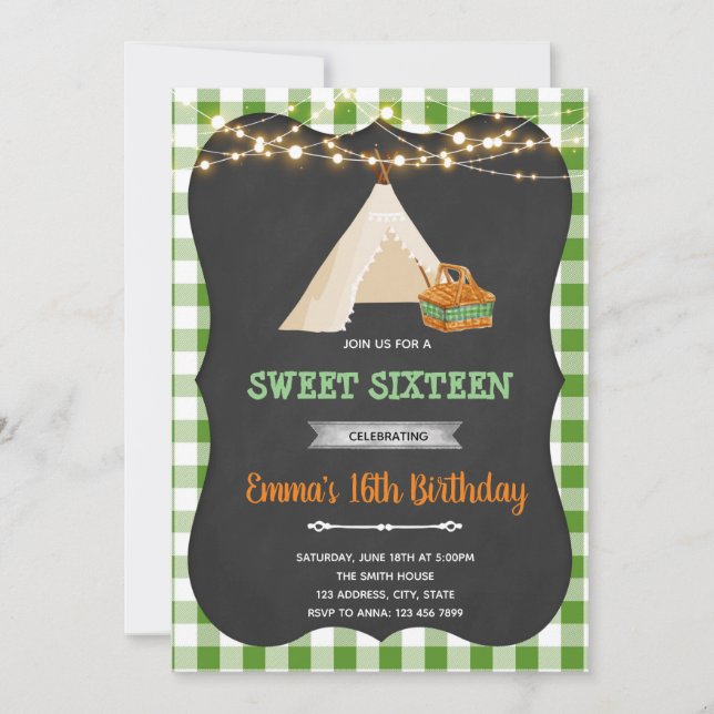 Sweet 16th picnic party invitation (Front)