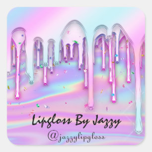 Sweet 16th Pink Blue Drips Holograph Unicorn Square Sticker