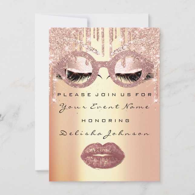 Sweet 16th Rose Glass Bridal Quinceanera Makeup Invitation (Front)