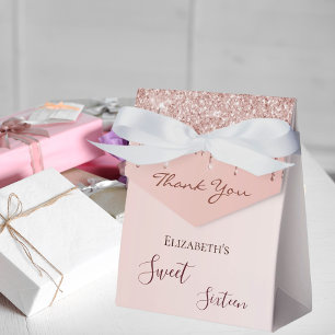 Sweet 16th rose gold glitter glam thank you favour box