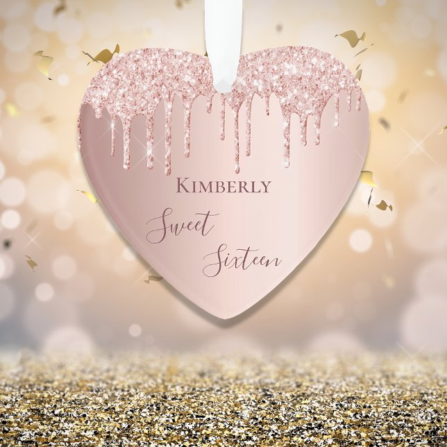Sweet 16th sixteen 16 birthday rose gold drips ornament (Creator Uploaded)