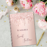 Sweet 16th sixteen 16 birthday rose gold glitter notebook<br><div class="desc">A notebook for a girly and glamorous Sweet 16th birthday. A faux rose gold background with an elegant faux rose gold glitter drips, paint drip look. The text: Sweet Sixteen is written in dark rose gold with a large modern hand lettered style script. Tempate for a name. Perfect as a...</div>