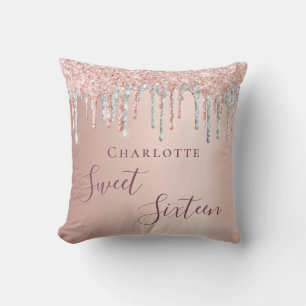 Sweet 16th sixteen rose gold glitter silver chic cushion