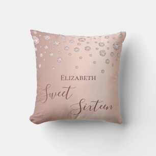 Sweet 16th sixteen teen girl 16 rose gold diamonds cushion