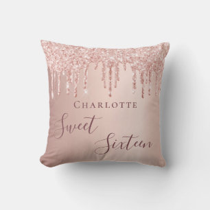 Sweet 16th sixteen teen girl 16 rose gold glitter cushion
