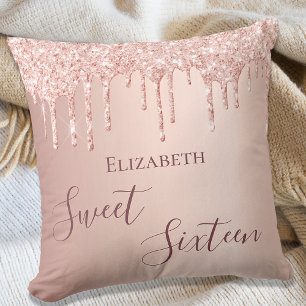 Sweet 16th sixteen teen girl 16 rose gold glitter cushion