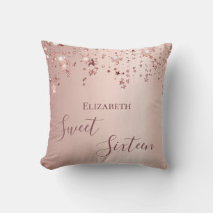 Sweet 16th sixteen teen girl 16 rose gold stars cushion