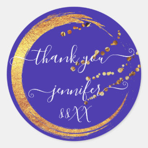 Sweet 16th Thank You Date Bridal Blue Gold Honey Classic Round Sticker