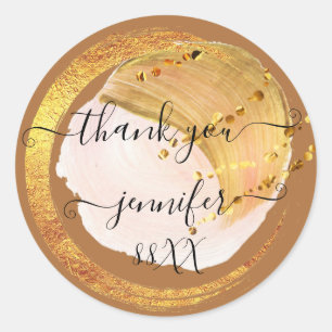 Sweet 16th Thank You Date Bridal Orange Gold Brown Classic Round Sticker