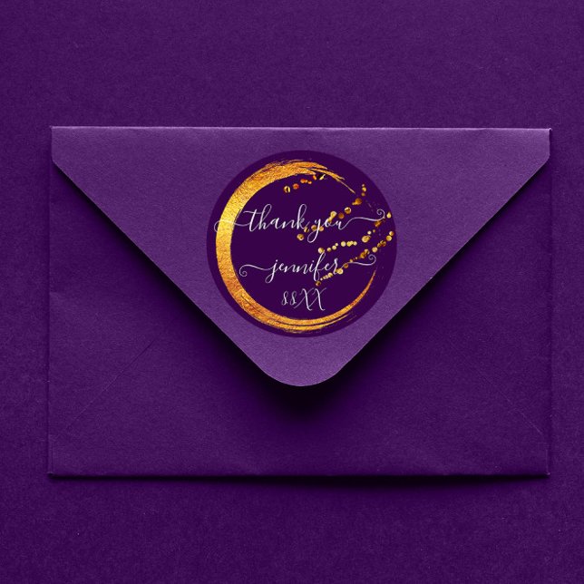 Sweet 16th Thank You Date Bridal Purple Gold Honey Classic Round Sticker (Creator Uploaded)