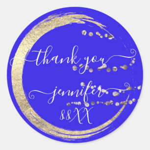 Sweet 16th Thank You Gold Save The Date Blue Classic Round Sticker