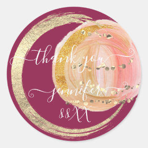 Sweet 16th Thank You Gold Save The Date Brush Classic Round Sticker