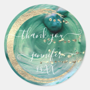 Sweet 16th Thank You Gold Save The Date Green Classic Round Sticker