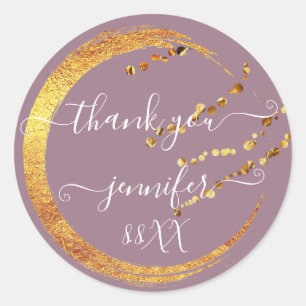 Sweet 16th Thank You Gold Save The Date Purple Classic Round Sticker