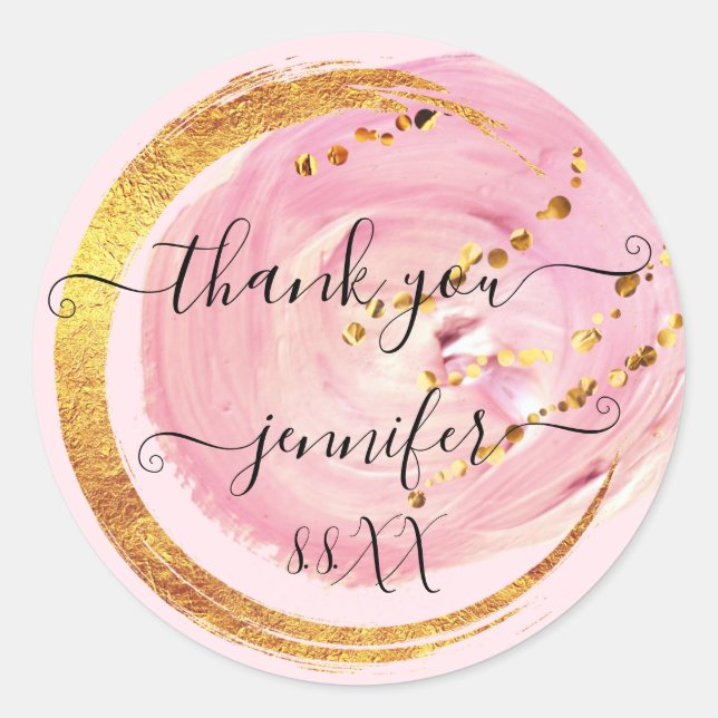 Sweet 16th Thank You Save The Date Pink Powder Classic Round Sticker (Front)