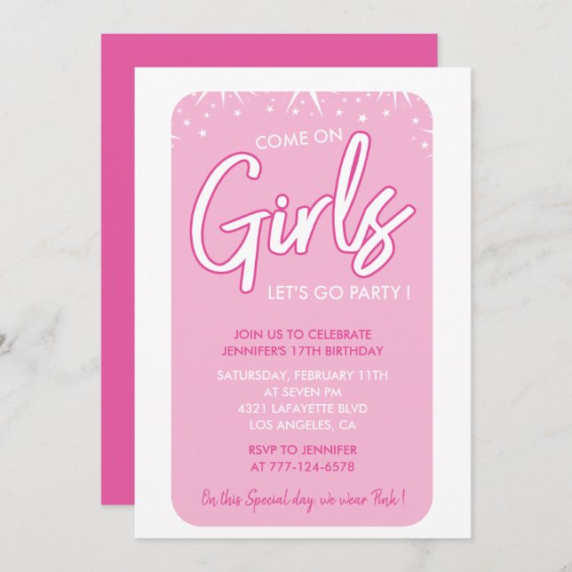 Sweet 17 birthday invitation cool girly (Front/Back)