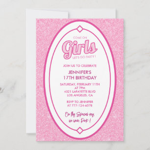 Sweet 17 birthday invitation Pink Glitter Girly