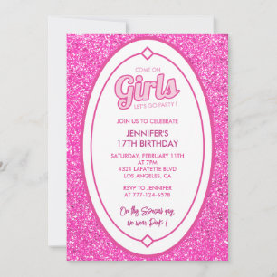 Sweet 17 birthday invitation simple pink glitter