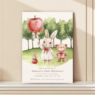 Sweet 1st Bunny Apple Birthday Invitation