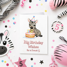 Sweet 5 Birthday Wishes Cute  Zebra Card 