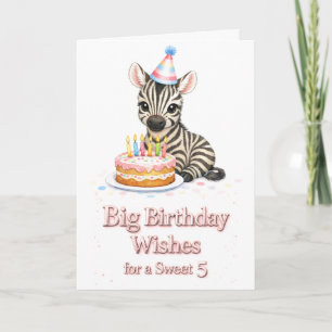Sweet 5 Birthday Wishes Cute Zebra Card
