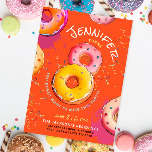 Sweet 8th Orange Red Doughnut Colourful Sprinkles  Invitation (Creator Uploaded)