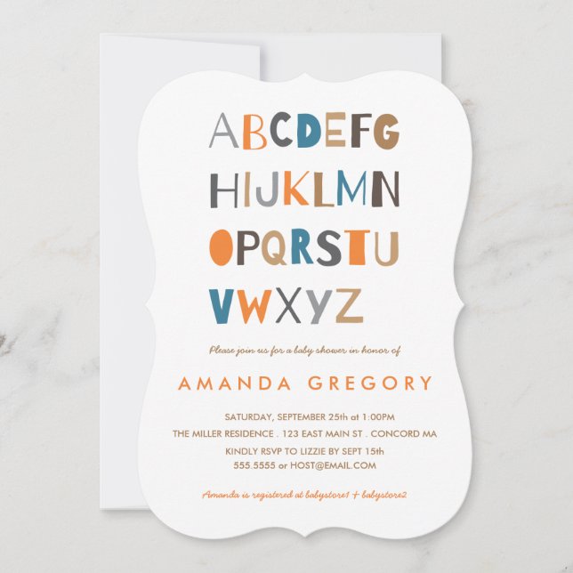 Sweet ABC Modern Baby Shower Invitation (Front)