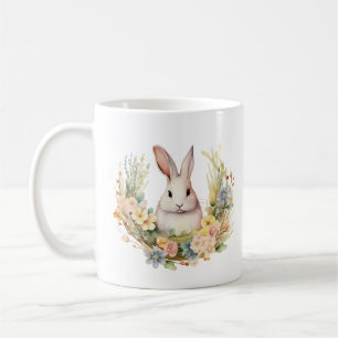 Sweet Adorable Bunny Rabbit with Flowers Coffee Mug