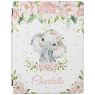 Sweet Adorable Elephant Pastel Blush Pink Floral iPad Cover