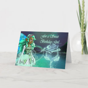 Sweet African American Fairy Birthday Card
