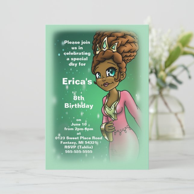Sweet African American Princess Birthday Party Invitation (Standing Front)