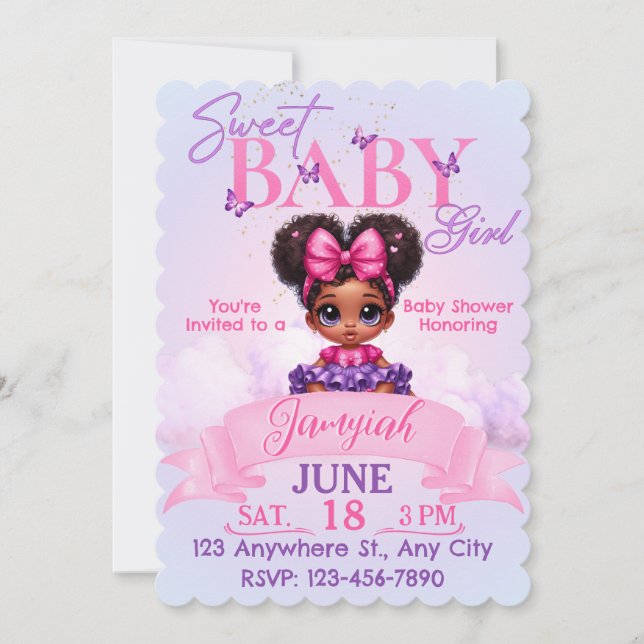 Sweet Afro Puff Baby Girl Pink/Purple Baby Shower (Front)