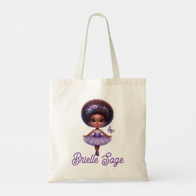 Sweet Afro Puff Purple Ballerina Girl  Tote Bag (Back)