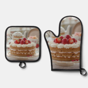 Sweet Afternoon Tea Time Oven Mitt & Pot Holder Set