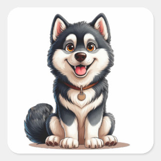 Sweet Alaskan Malamute Puppy Cartoon Artwork Square Sticker