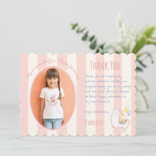 Sweet Alpaca Blush Pink Kids Birthday Photo Thank You Card