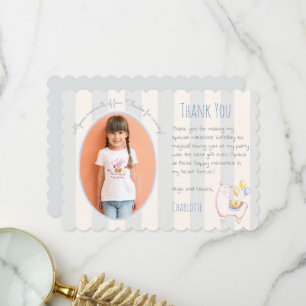 Sweet Alpaca Light Blue Kids Birthday Photo Thank You Card