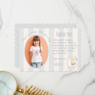 Sweet Alpaca Light Blue Kids Birthday Photo Thank You Card