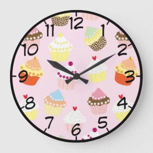 Sweet and Colourful Cupcake Pattern with Numbers Large Clock