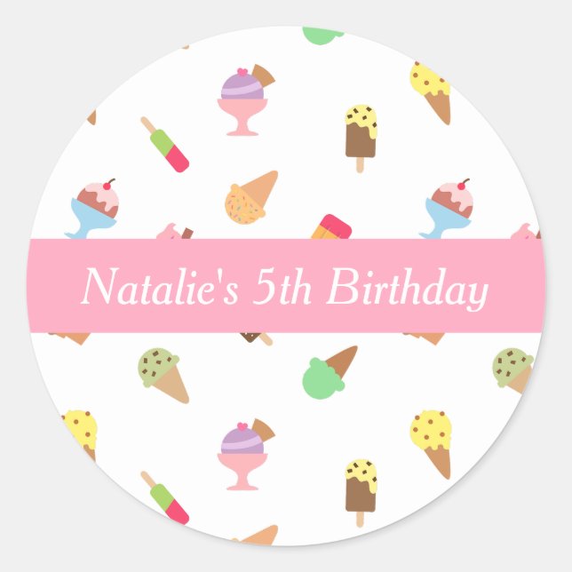 Sweet and Colourful Ice Cream Party Classic Round Sticker (Front)