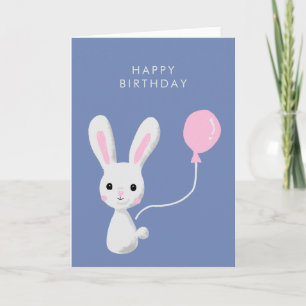 Sweet and Cute Bunny with Balloon Birthday Card