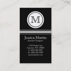 Sweet and Delicate Monogram Business Card, Black Card