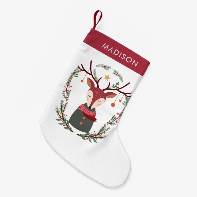 Sweet and Festive Christmas Deer Small Christmas Stocking (Front (Hanging))