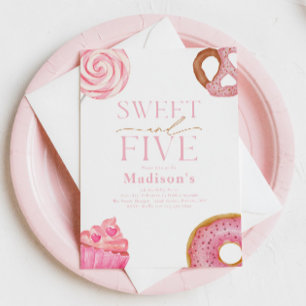 Sweet and Five Birthday Invitation