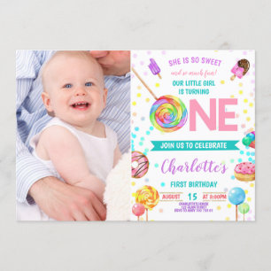 Sweet and Fun Candy Land Sweet Girl 1st Birthday Invitation