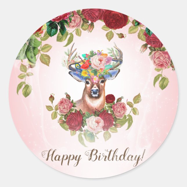 Sweet and Pink Elegant Floral Rose Dear Birthday Classic Round Sticker (Front)