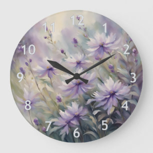 Sweet and Romantic Purple Flowers Large Clock