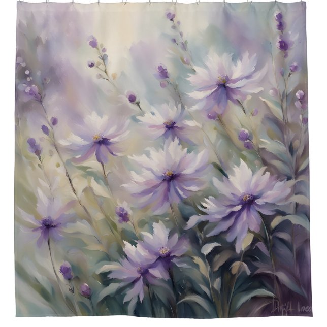 Sweet and Romantic Purple Flowers Shower Curtain (Front)